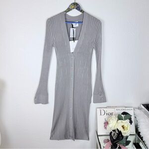 NWT Galvan London Rhea Lounge Dress/Duster Silver Ribbed Knit Metallic L